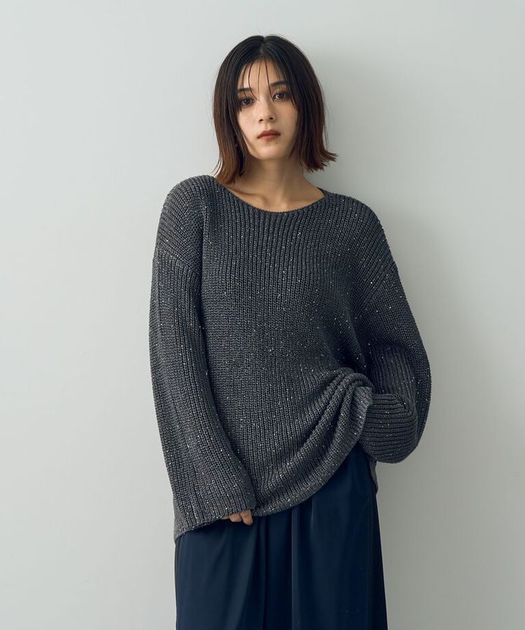 YECCA VECCA「スパンコールボートネックニット」|ニット・セーター|