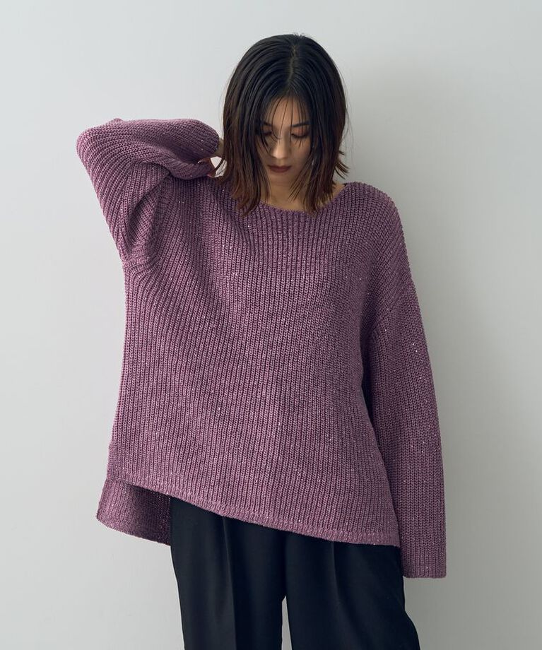 YECCA VECCA「スパンコールボートネックニット」|ニット・セーター|