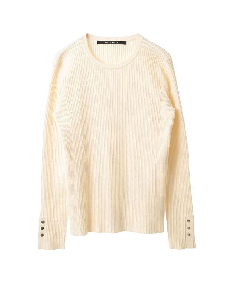 YECCA VECCA「袖釦クルーネックリブニット」|ニット・セーター|Off White