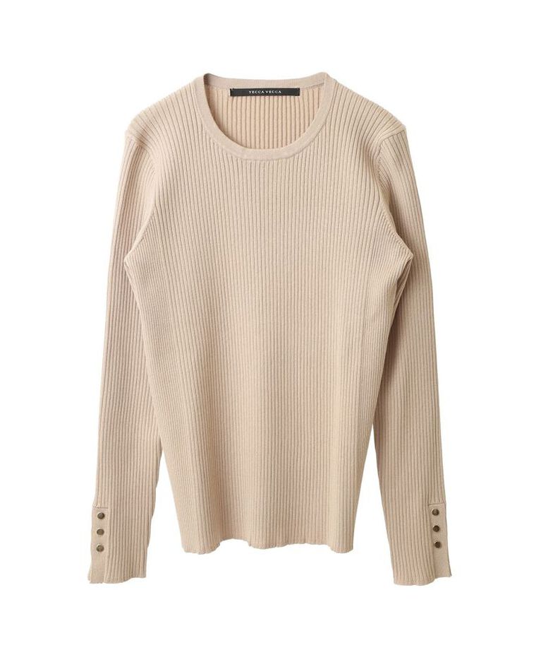 YECCA VECCA「袖釦クルーネックリブニット」|ニット・セーター|Beige