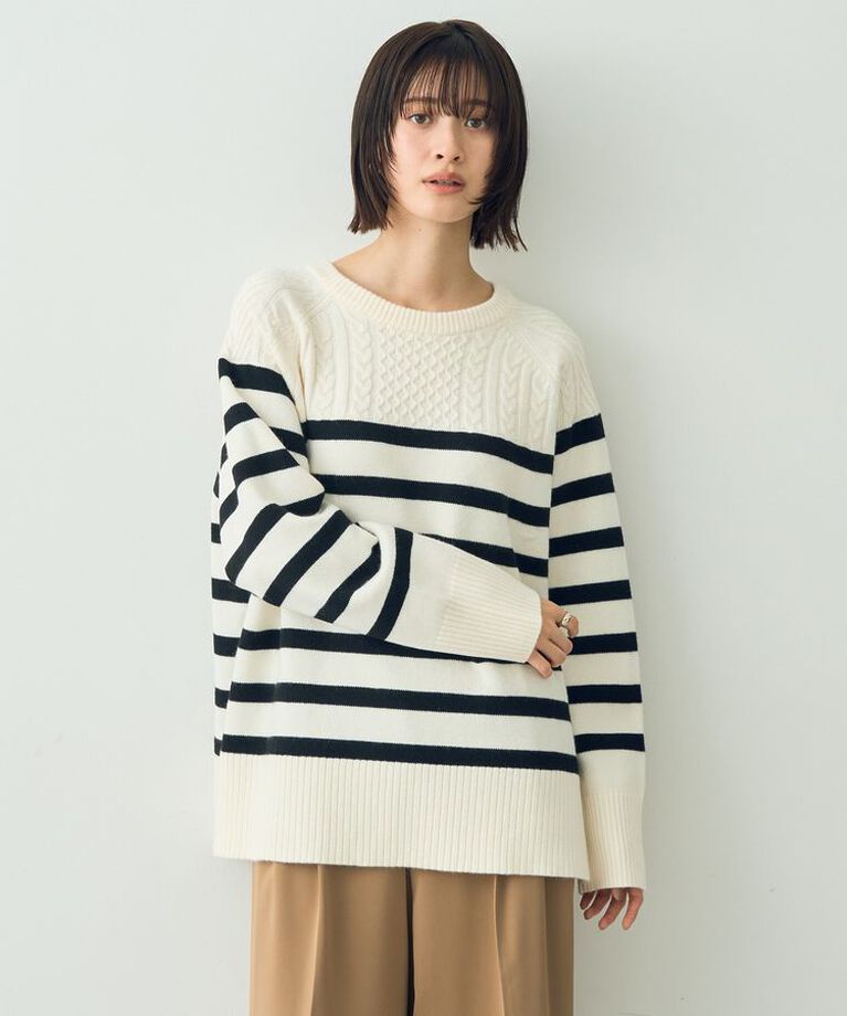 YECCA VECCA「ケーブル×ボーダーニット」|ニット・セーター|