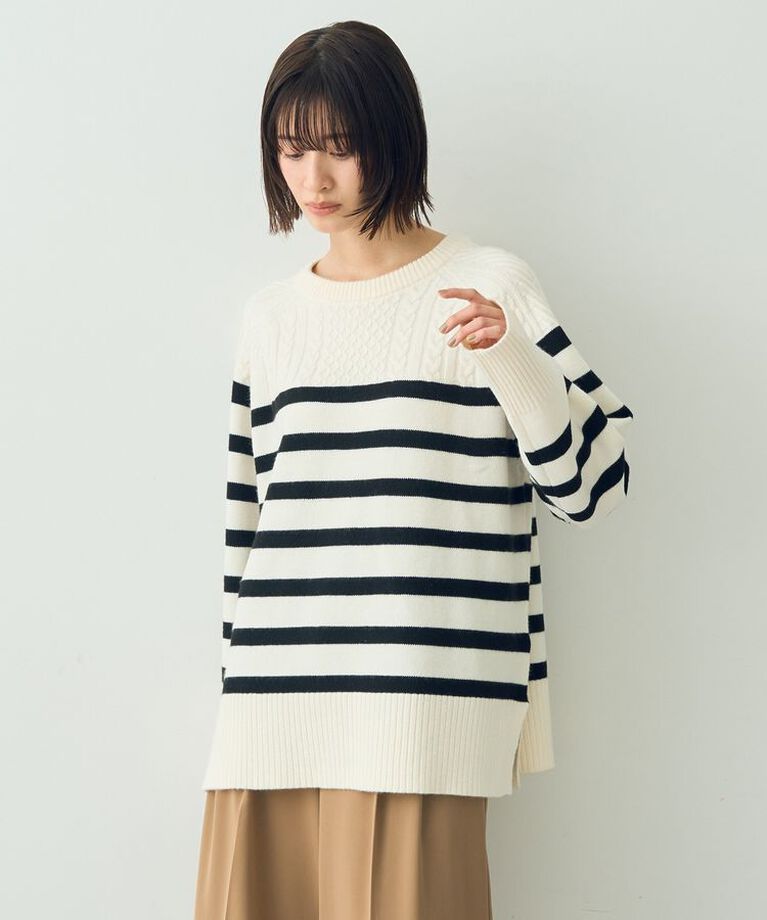 YECCA VECCA「ケーブル×ボーダーニット」|ニット・セーター|