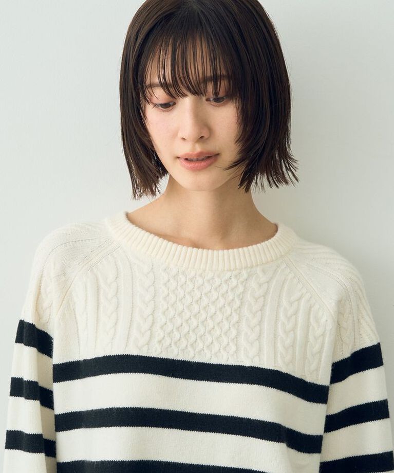 YECCA VECCA「ケーブル×ボーダーニット」|ニット・セーター|