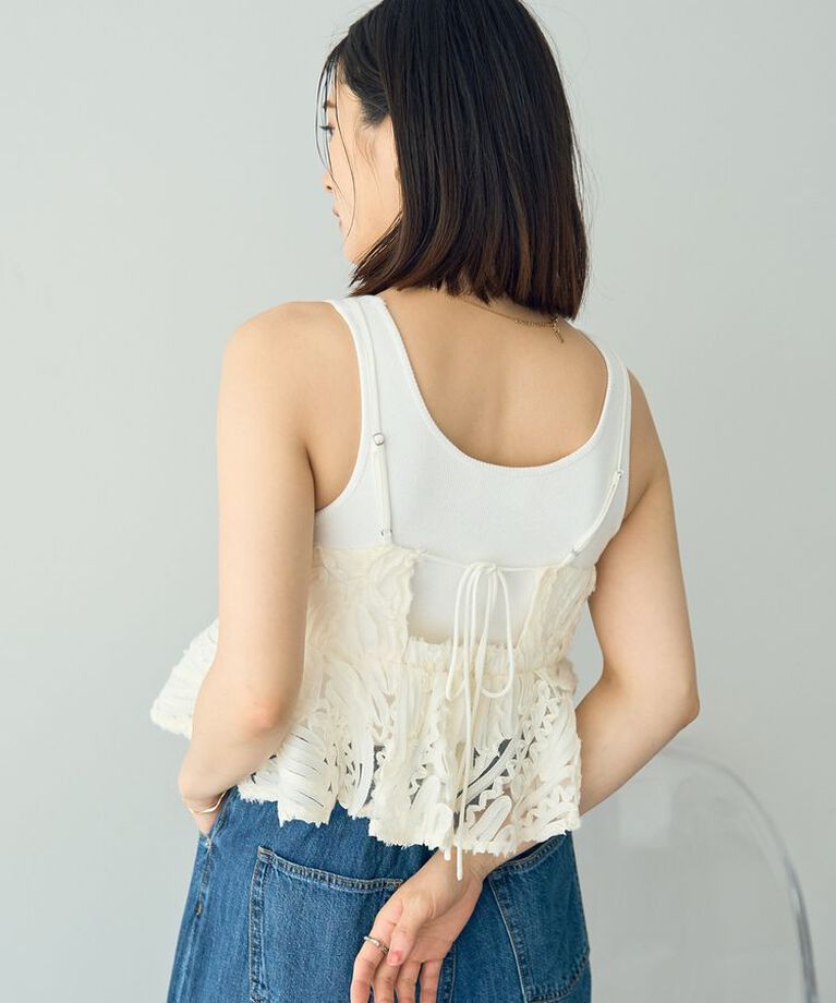 YECCA VECCA「チュールバテンレースオーバーキャミ」|キャミソール|Ivory