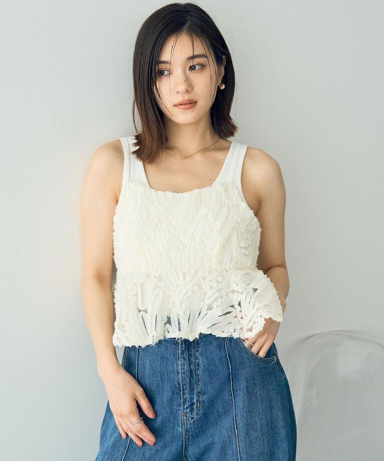YECCA VECCA「チュールバテンレースオーバーキャミ」|キャミソール|
