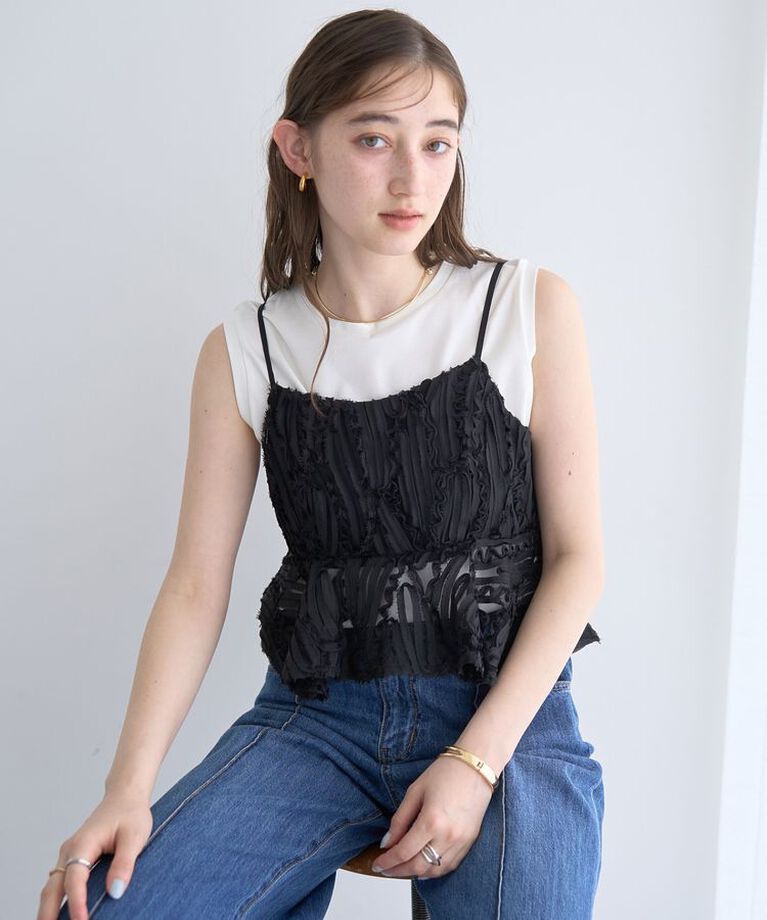 YECCA VECCA「チュールバテンレースオーバーキャミ」|キャミソール|