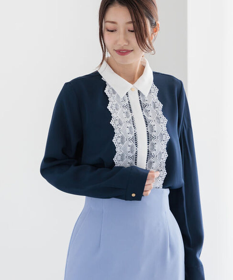 Te chichi「スカラップレースシャツブラウス」|シャツ・ブラウス|ネイビー