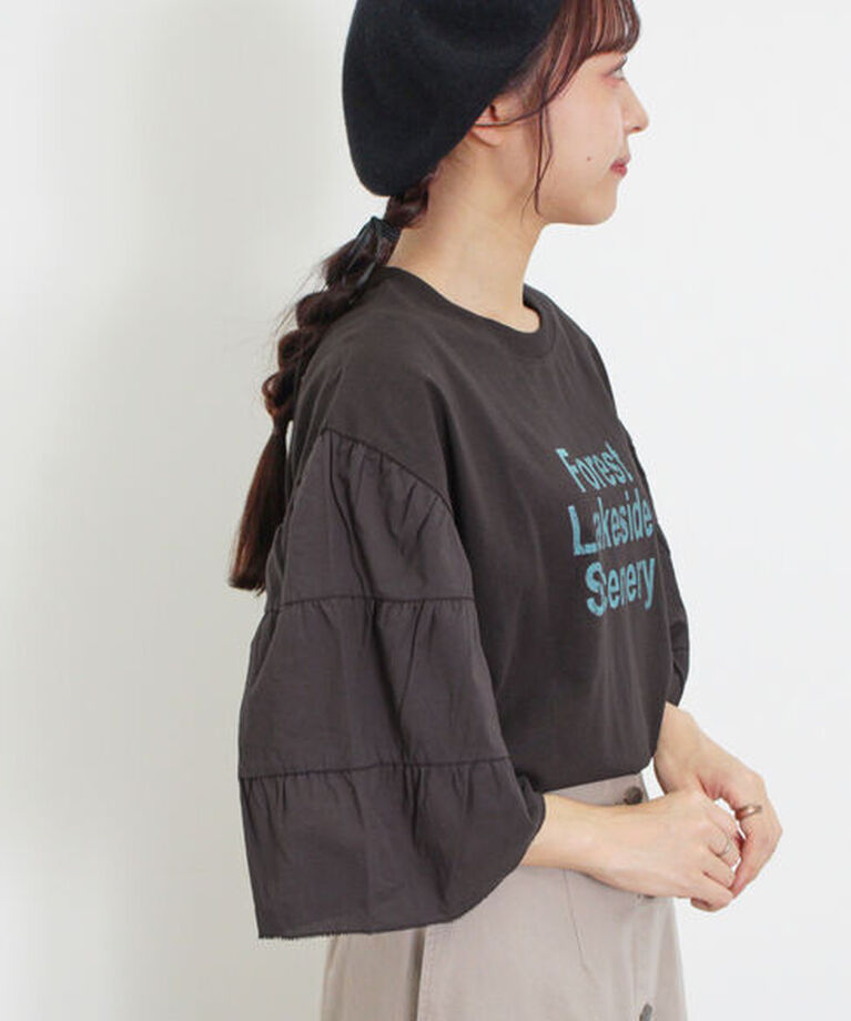 Samansa Mos2「袖ティアードTシャツ」|Tシャツ・カットソー|チャコールグレー