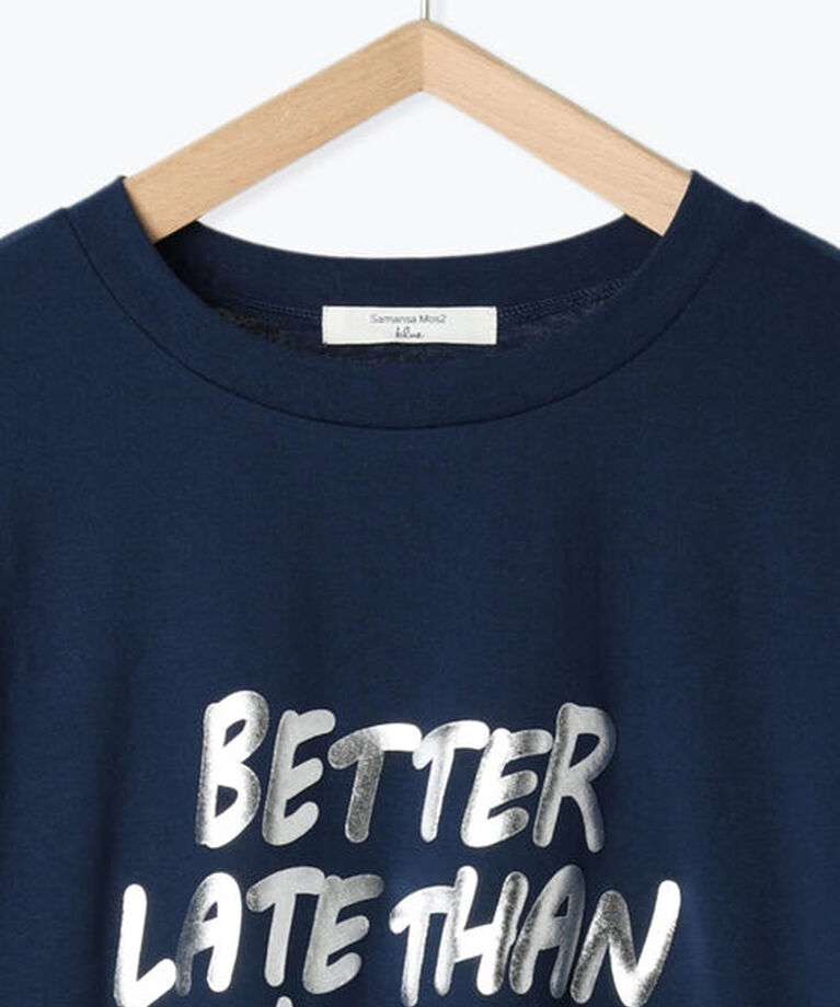 Samansa Mos2 blue「◎発泡プリントロゴロンT」|Tシャツ・カットソー|