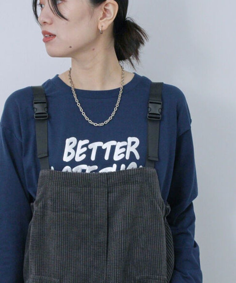 Samansa Mos2 blue「◎発泡プリントロゴロンT」|Tシャツ・カットソー|ネイビー