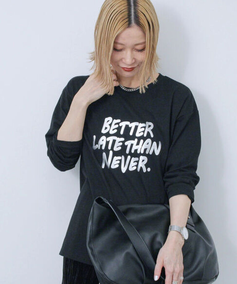 Samansa Mos2 blue「◎発泡プリントロゴロンT」|Tシャツ・カットソー|ブラック
