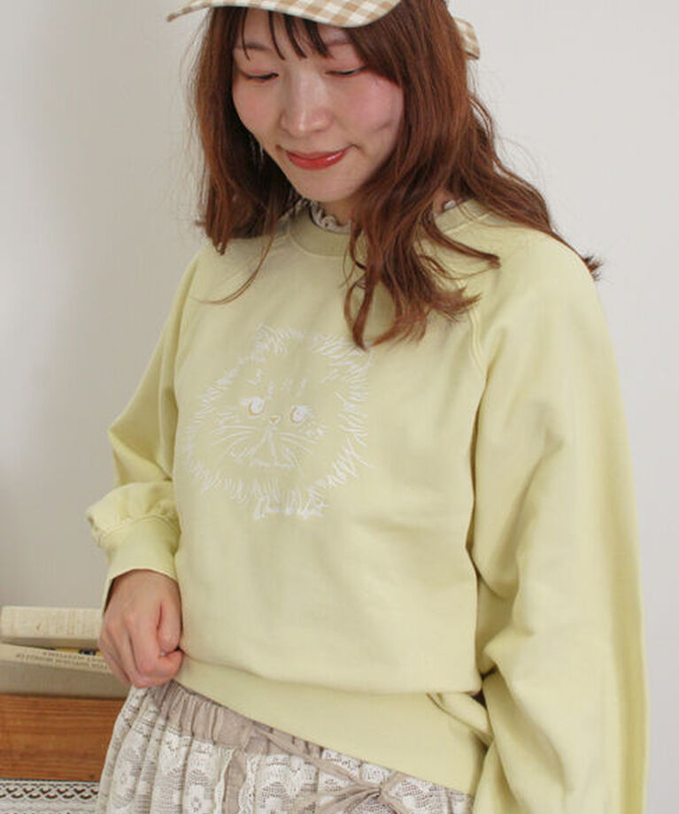 Samansa Mos2「ネコプリント刺繍スウェット」|Tシャツ・カットソー|イエロー