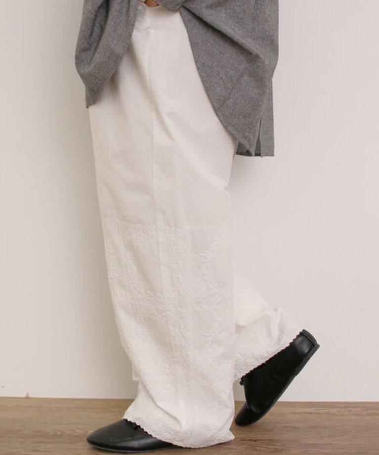 Samansa Mos2「スクエア刺繍パンツ」|その他|オフホワイト
