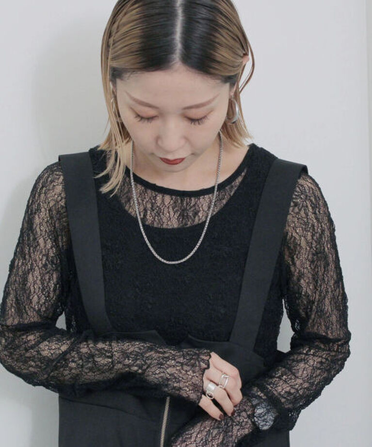 Samansa Mos2 blue「シアーレースロンT」|Tシャツ・カットソー|