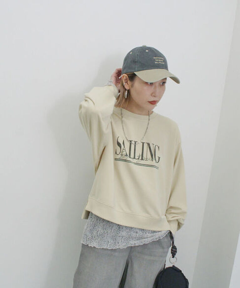 Samansa Mos2 blue「シアーレースロンT」|Tシャツ・カットソー|