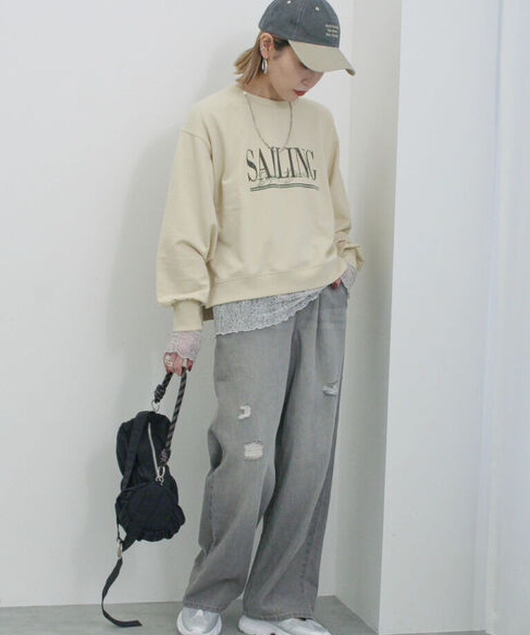 Samansa Mos2 blue「シアーレースロンT」|Tシャツ・カットソー|
