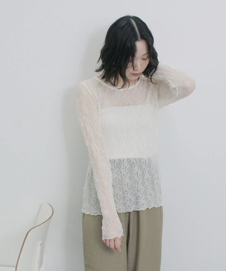 Samansa Mos2 blue「シアーレースロンT」|Tシャツ・カットソー|