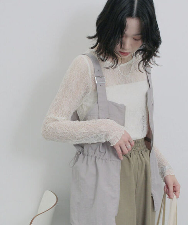 Samansa Mos2 blue「シアーレースロンT」|Tシャツ・カットソー|