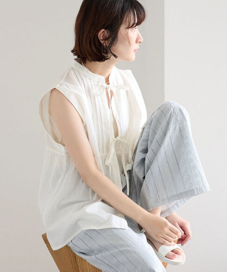 Samansa Mos2 blue「【Made in India】リボンベスト」|シャツ・ブラウス|