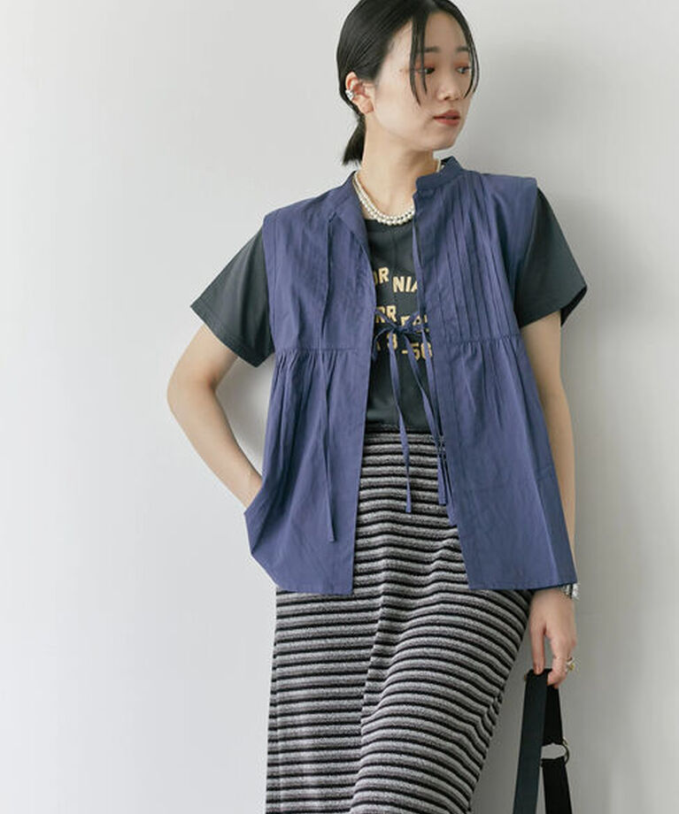 Samansa Mos2 blue「【Made in India】リボンベスト」|シャツ・ブラウス|
