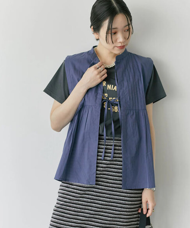 Samansa Mos2 blue「【Made in India】リボンベスト」|シャツ・ブラウス|