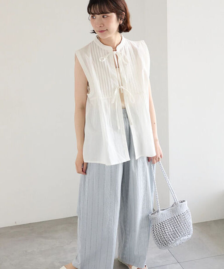 Samansa Mos2 blue「【Made in India】リボンベスト」|シャツ・ブラウス|