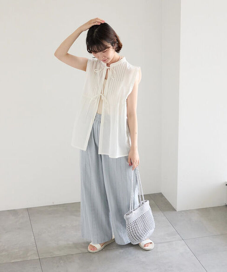 Samansa Mos2 blue「【Made in India】リボンベスト」|シャツ・ブラウス|