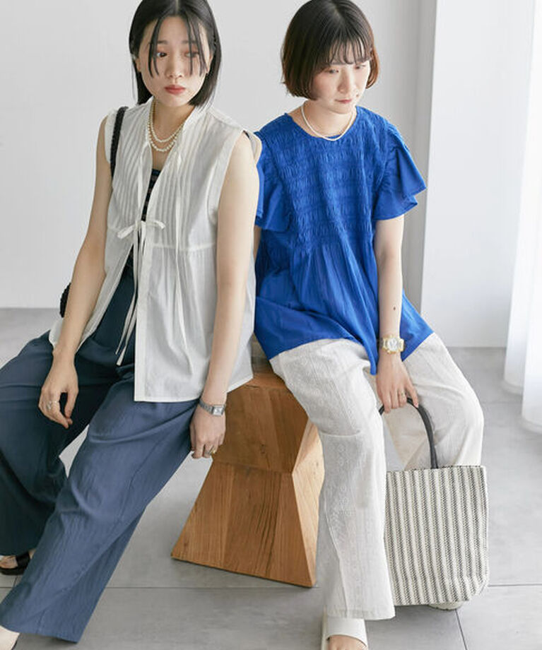 Samansa Mos2 blue「【Made in India】リボンベスト」|シャツ・ブラウス|