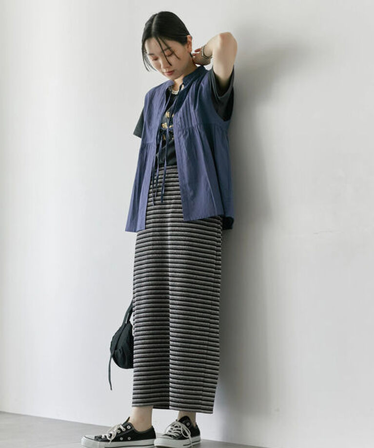 Samansa Mos2 blue「【Made in India】リボンベスト」|シャツ・ブラウス|