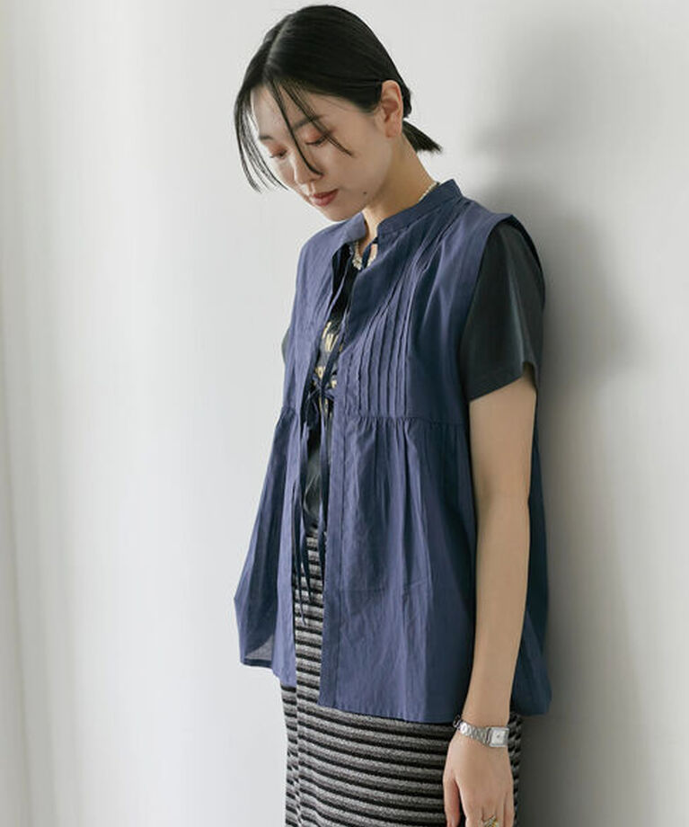 Samansa Mos2 blue「【Made in India】リボンベスト」|シャツ・ブラウス|