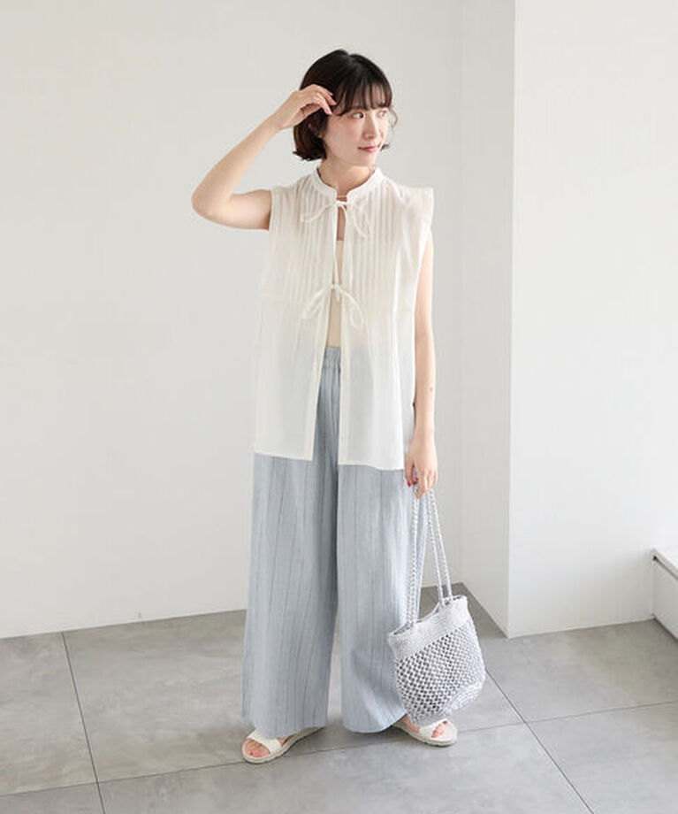 Samansa Mos2 blue「【Made in India】リボンベスト」|シャツ・ブラウス|