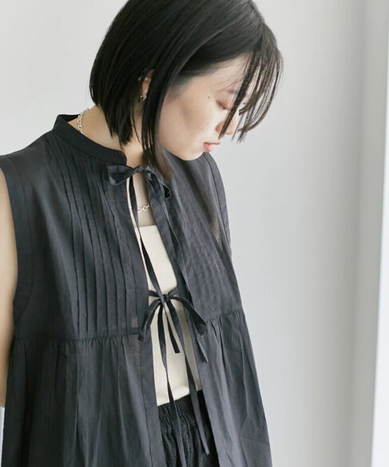 Samansa Mos2 blue「【Made in India】リボンベスト」|シャツ・ブラウス|