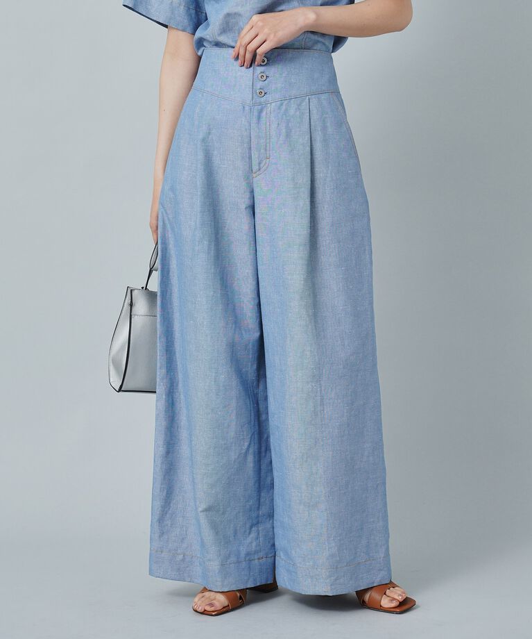 UNTITLED「【セットアップ可能】ヘンプシャンブレー ワイドパンツ」|その他|