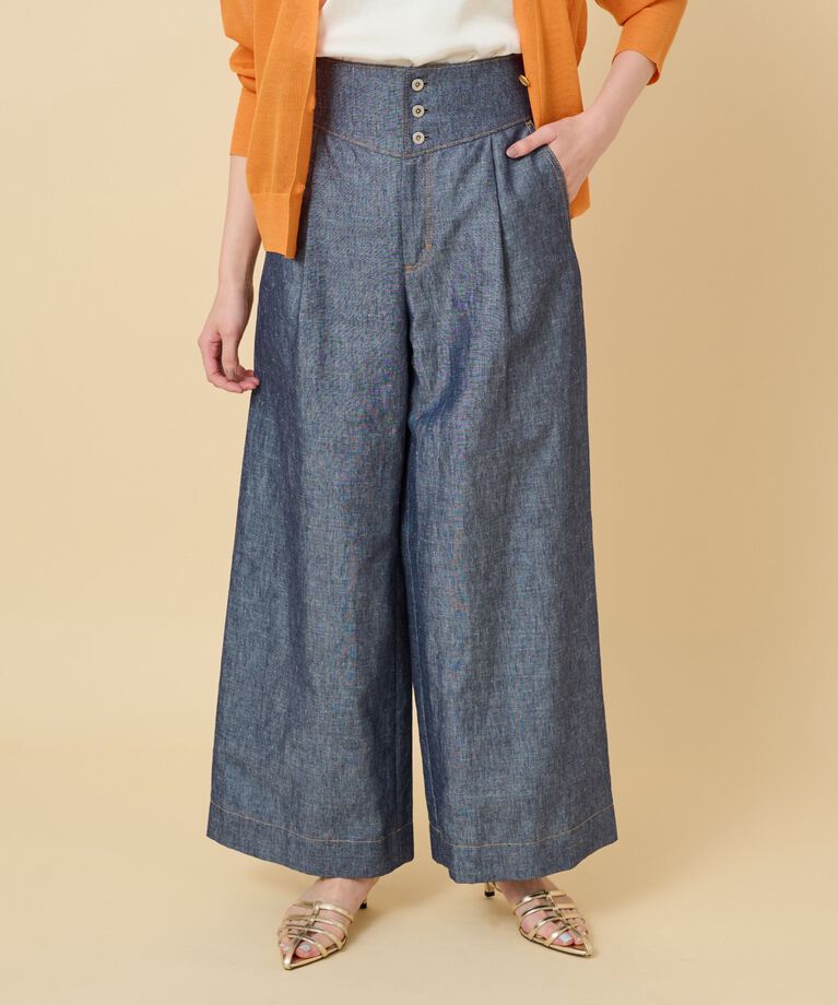 UNTITLED「【セットアップ可能】ヘンプシャンブレー ワイドパンツ」|その他|