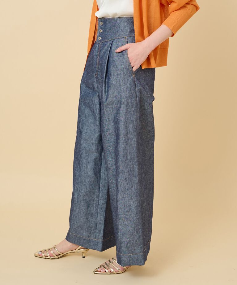 UNTITLED「【セットアップ可能】ヘンプシャンブレー ワイドパンツ」|その他|