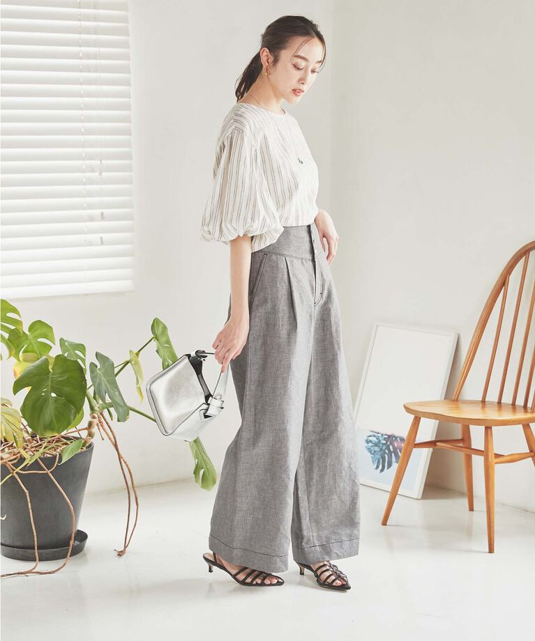 UNTITLED「【セットアップ可能】ヘンプシャンブレー ワイドパンツ」|その他|