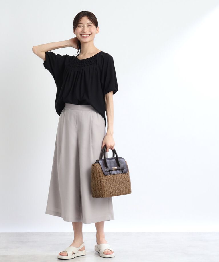 Reflect「【SALE／接触冷感／洗える】スモッキング刺繍ジャージブラウス」|Tシャツ・カットソー|