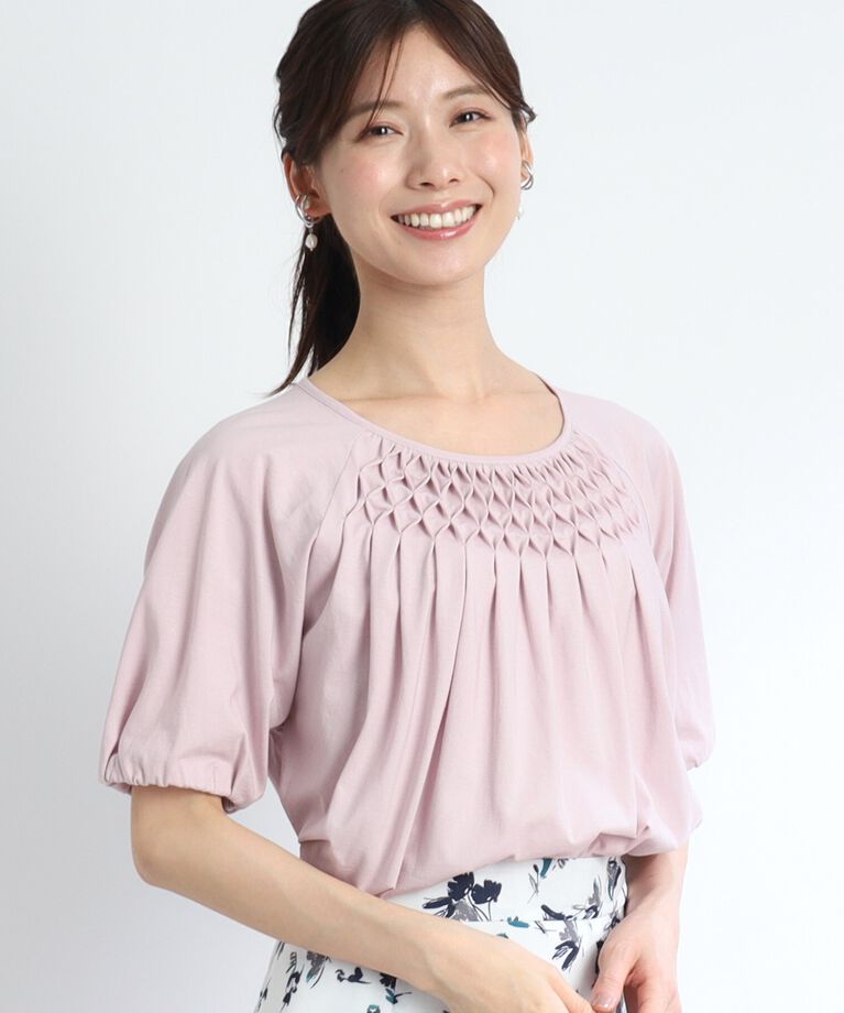Reflect「【SALE／接触冷感／洗える】スモッキング刺繍ジャージブラウス」|Tシャツ・カットソー|