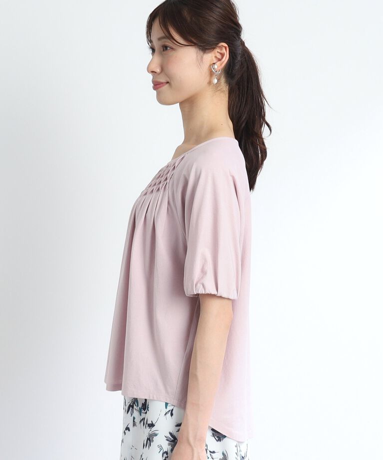 Reflect「【SALE／接触冷感／洗える】スモッキング刺繍ジャージブラウス」|Tシャツ・カットソー|