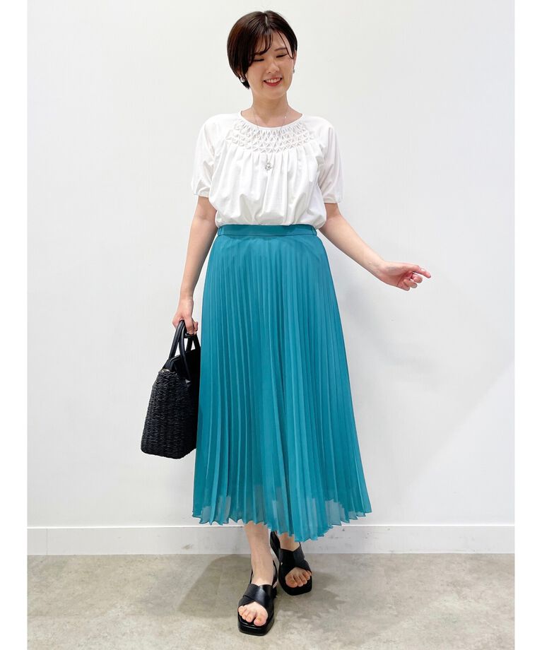 Reflect「【SALE／接触冷感／洗える】スモッキング刺繍ジャージブラウス」|Tシャツ・カットソー|
