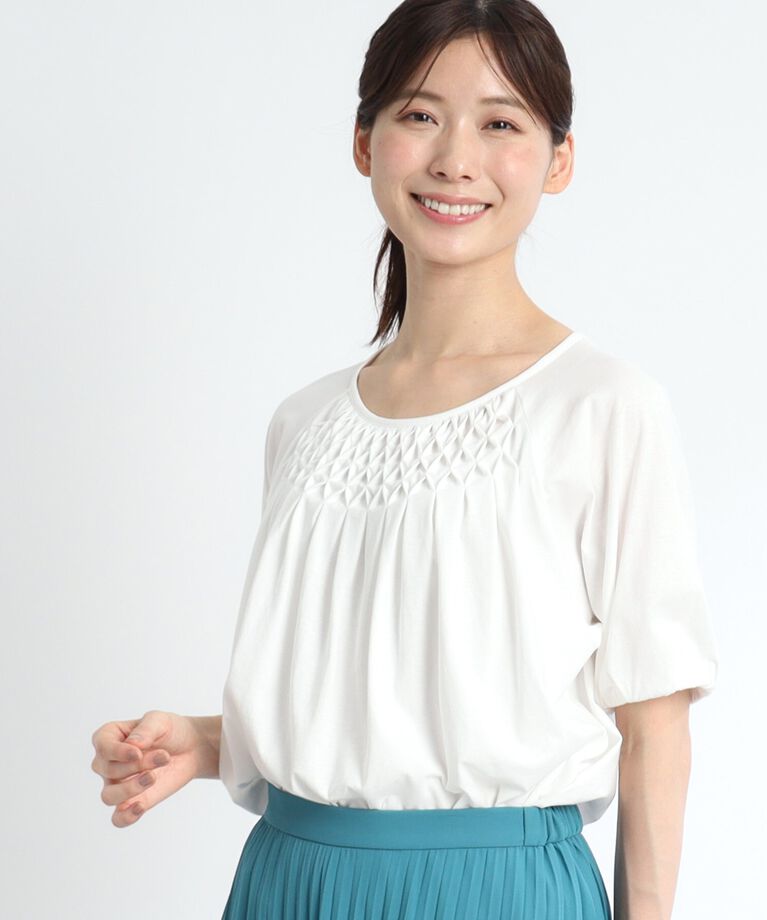 Reflect「【SALE／接触冷感／洗える】スモッキング刺繍ジャージブラウス」|Tシャツ・カットソー|
