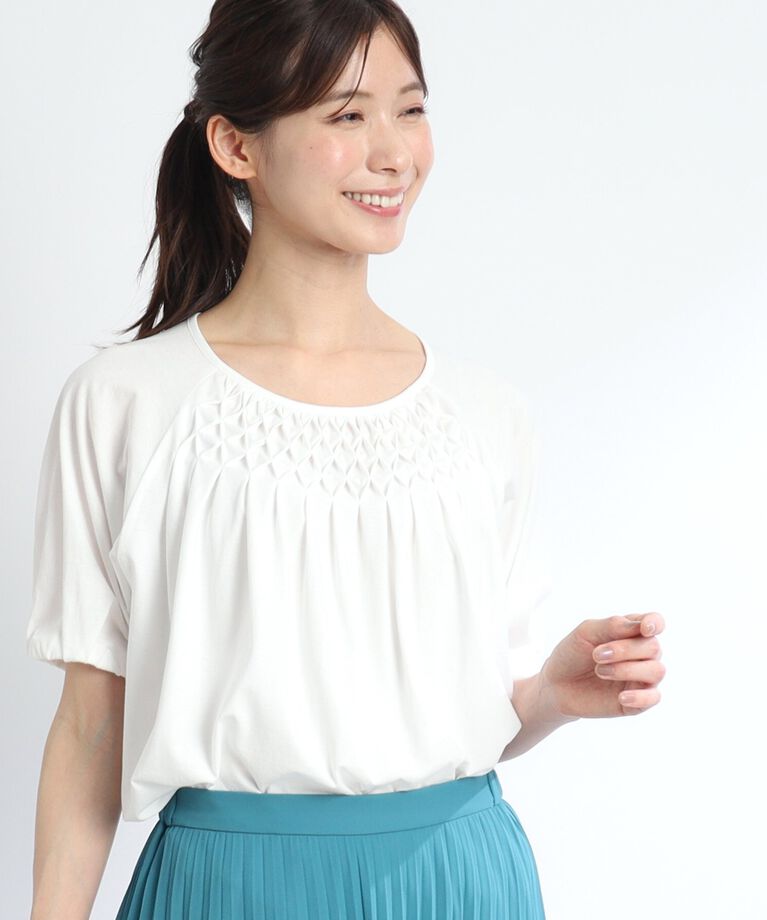 Reflect「【SALE／接触冷感／洗える】スモッキング刺繍ジャージブラウス」|Tシャツ・カットソー|