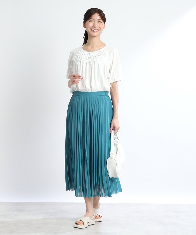 Reflect「【SALE／接触冷感／洗える】スモッキング刺繍ジャージブラウス」|Tシャツ・カットソー|