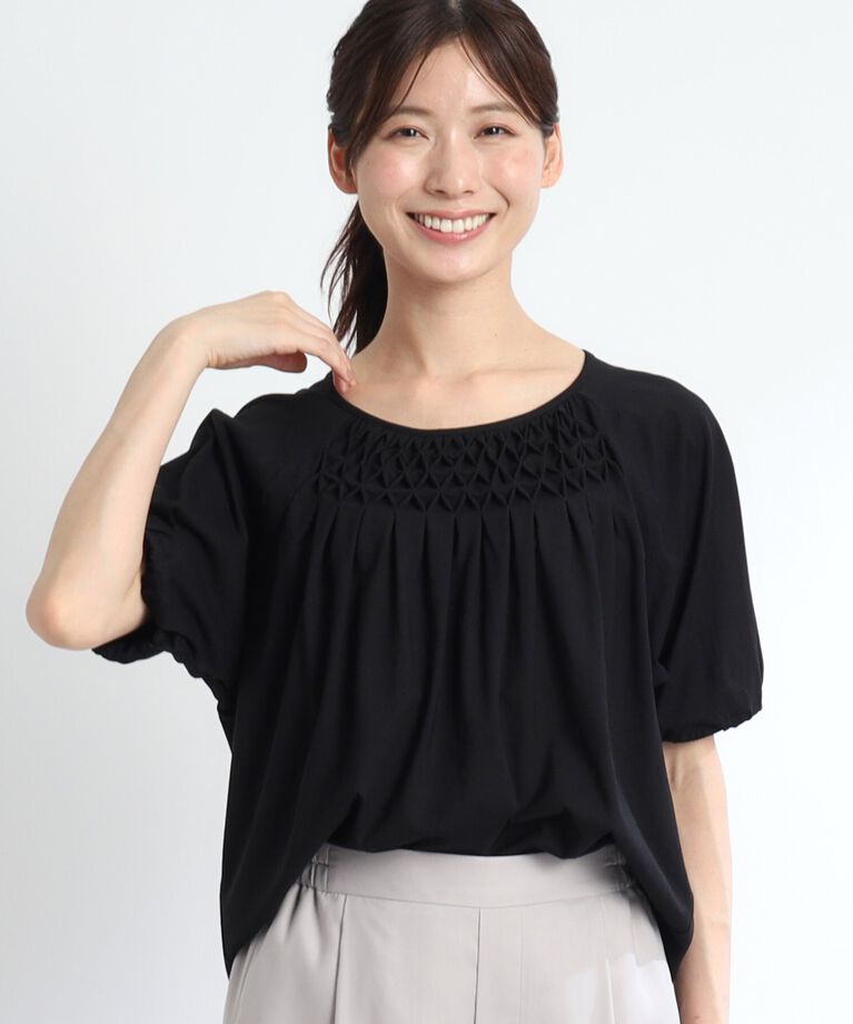 Reflect「【SALE／接触冷感／洗える】スモッキング刺繍ジャージブラウス」|Tシャツ・カットソー|