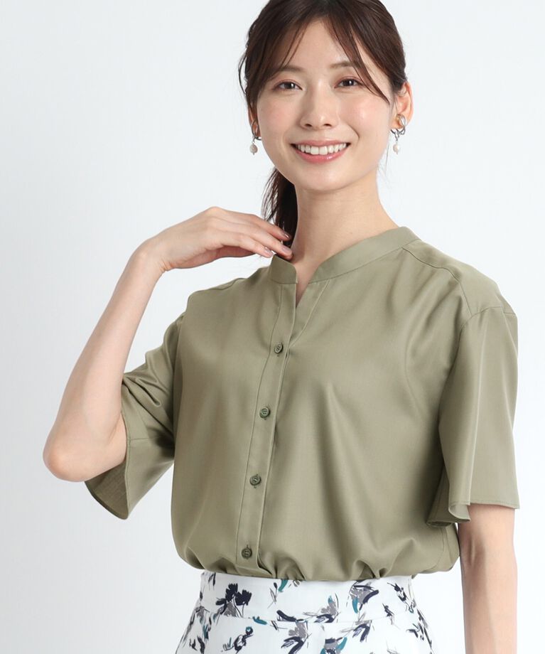 Reflect「【SALE／接触冷感／マシンウォッシュ可／セットアップ可能】リラクシーフレアスリーブブラウス」|シャツ・ブラウス|