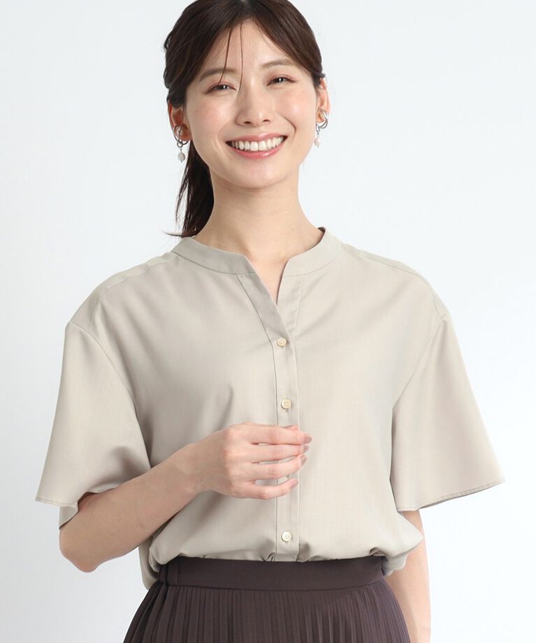 Reflect「【SALE／接触冷感／マシンウォッシュ可／セットアップ可能】リラクシーフレアスリーブブラウス」|シャツ・ブラウス|
