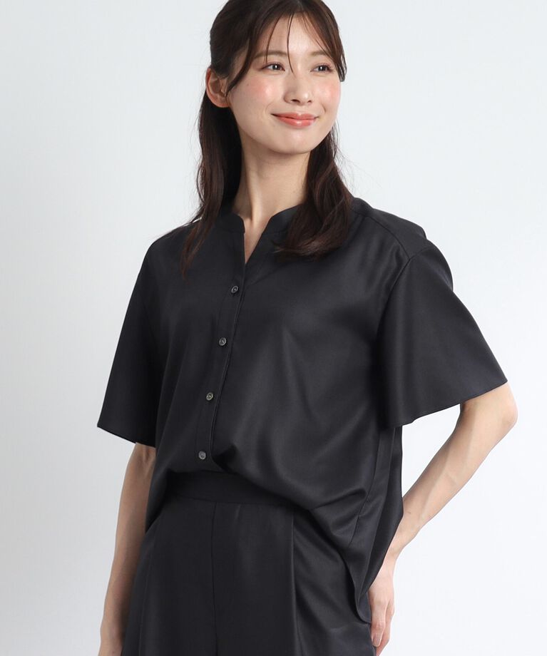 Reflect「【SALE／接触冷感／マシンウォッシュ可／セットアップ可能】リラクシーフレアスリーブブラウス」|シャツ・ブラウス|