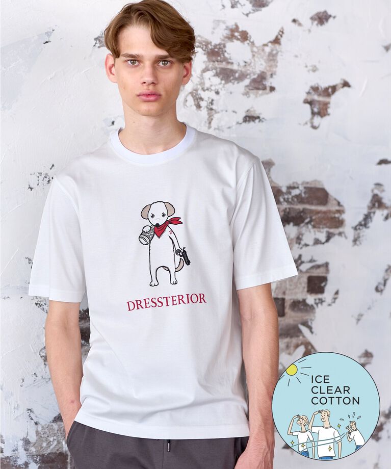 DRESSTERIOR「【接触冷感／抗菌防臭／消臭】ICE CLEAR COTTON DRINKER DOG Tシャツ」|Tシャツ・カットソー|ホワイト(001)