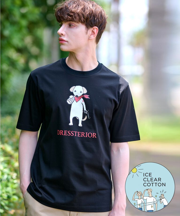 DRESSTERIOR「【接触冷感／抗菌防臭／消臭】ICE CLEAR COTTON DRINKER DOG Tシャツ」|Tシャツ・カットソー|ブラック(019)