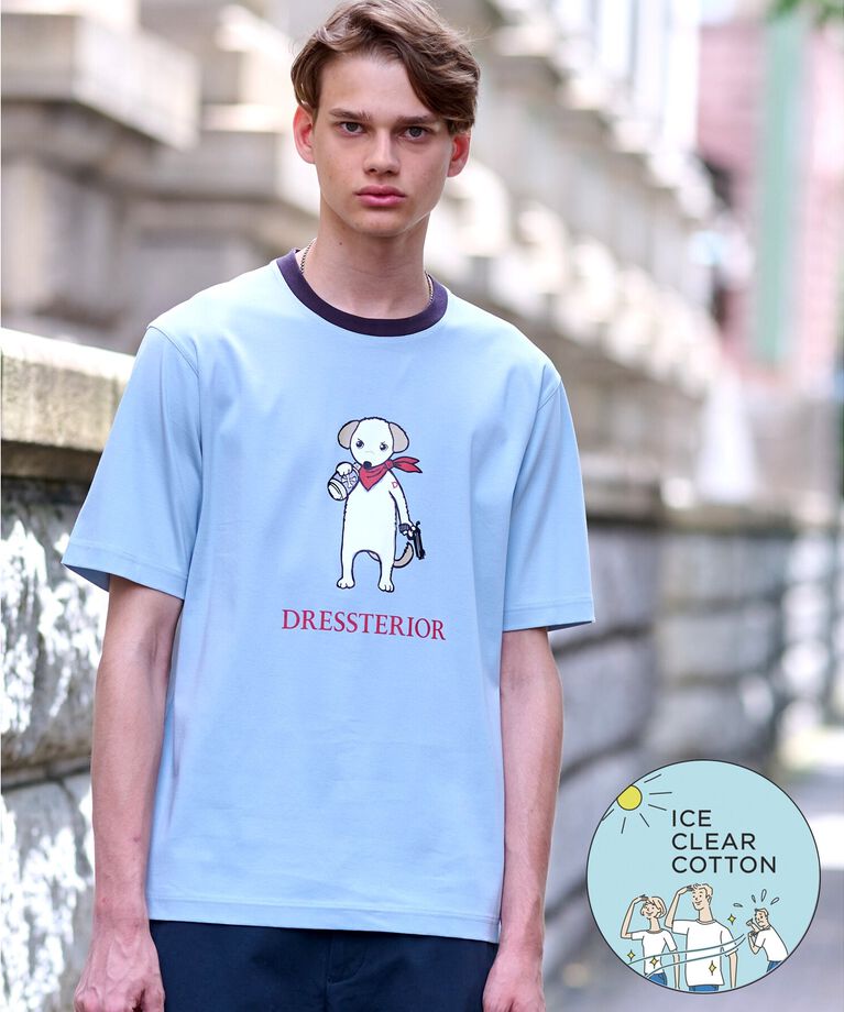 DRESSTERIOR「【接触冷感／抗菌防臭／消臭】ICE CLEAR COTTON DRINKER DOG Tシャツ」|Tシャツ・カットソー|サックスブルー(09